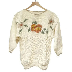 Retro Handmade Small Knit Chunky Grandmacore‎ Granny Sweater Floral Cottagecore